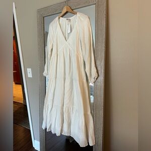 Faherty White Cotton Gauze Tiered Midi Dress Size Medium NWT